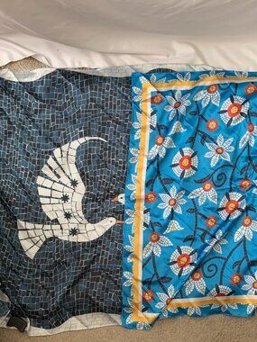 ANTHROPOLOGIE X CELANDINE Mosaic Dove and Floral Square Scarf SET OF 2
